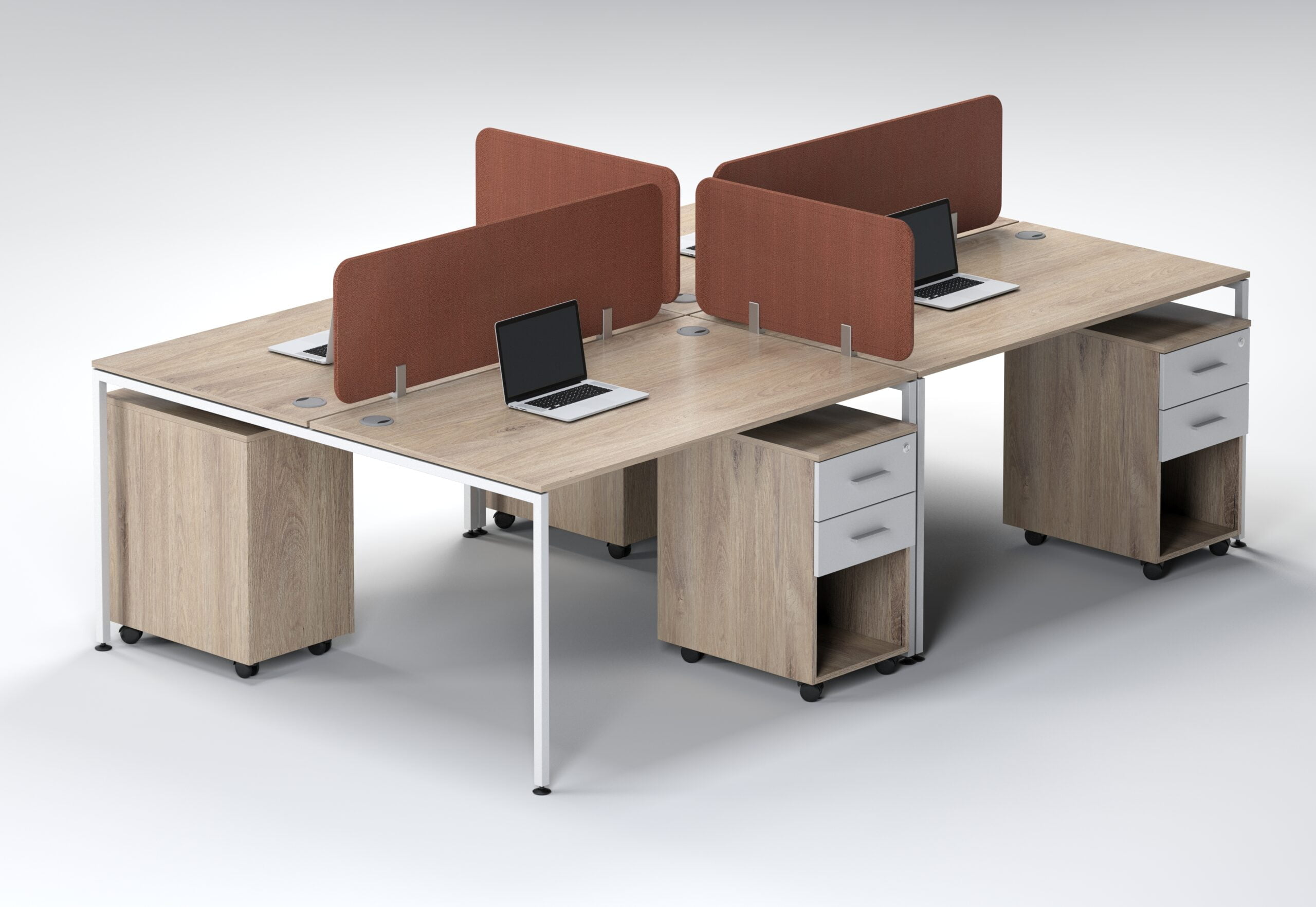 Nexus 1600 4 Seater Cluster Desk With 2 Drawer Open