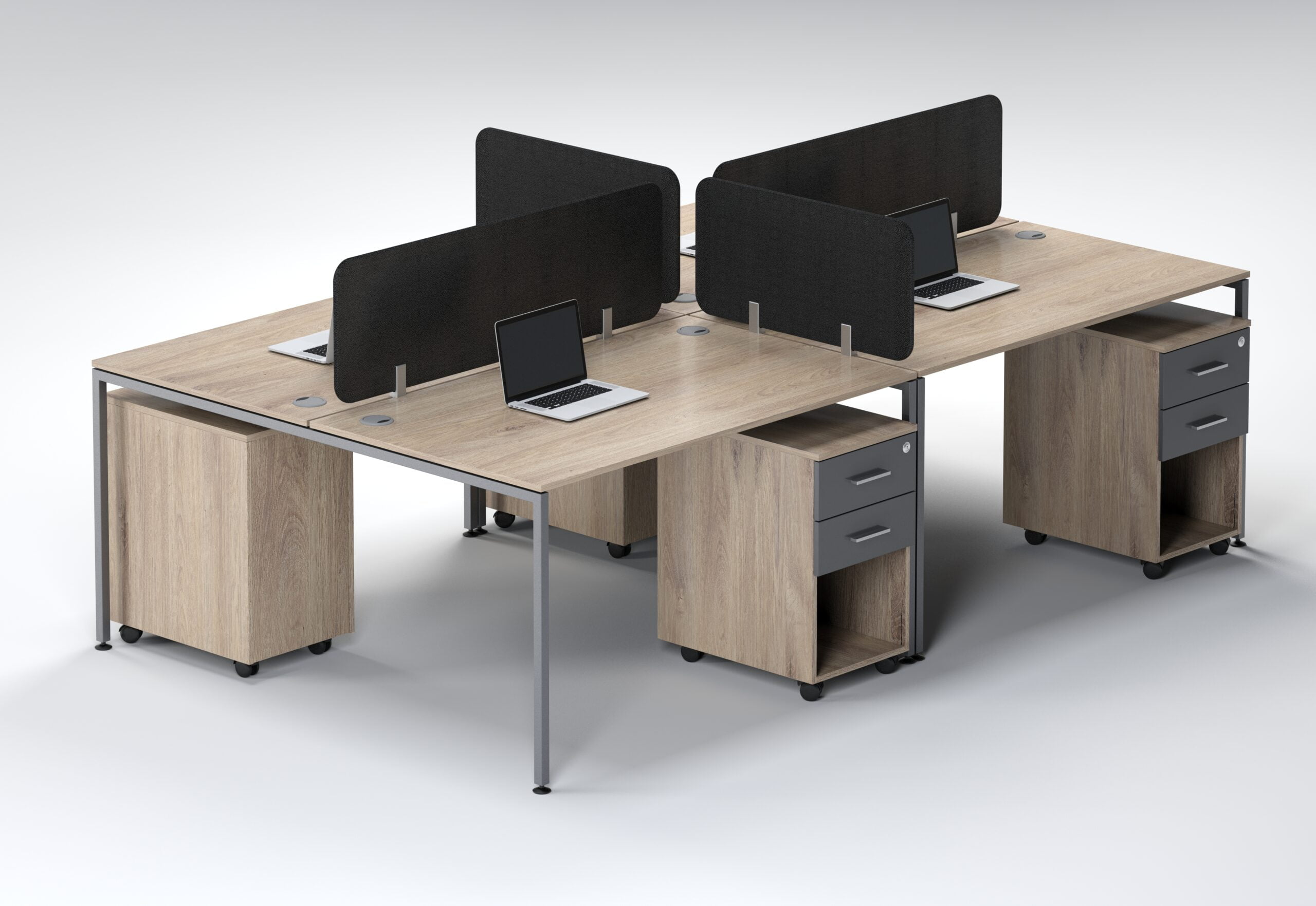 Nexus 1600 4 Seater Cluster Desk With 2 Drawer Open - Image 2