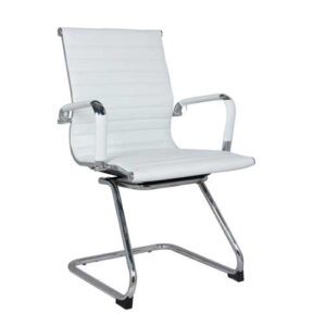 Eames Visitors Arm Chair in White Pleather - White
