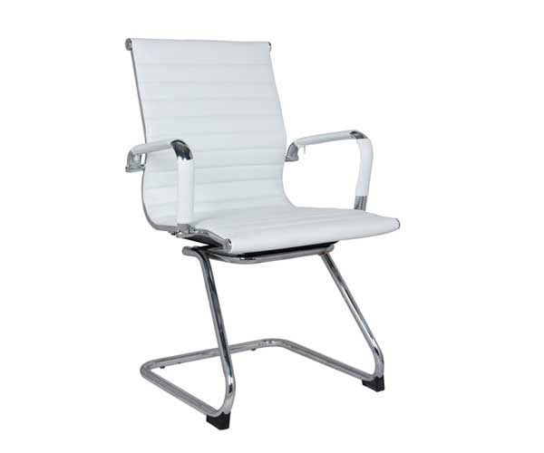 Eames Visitors Arm Chair in White Pleather - White